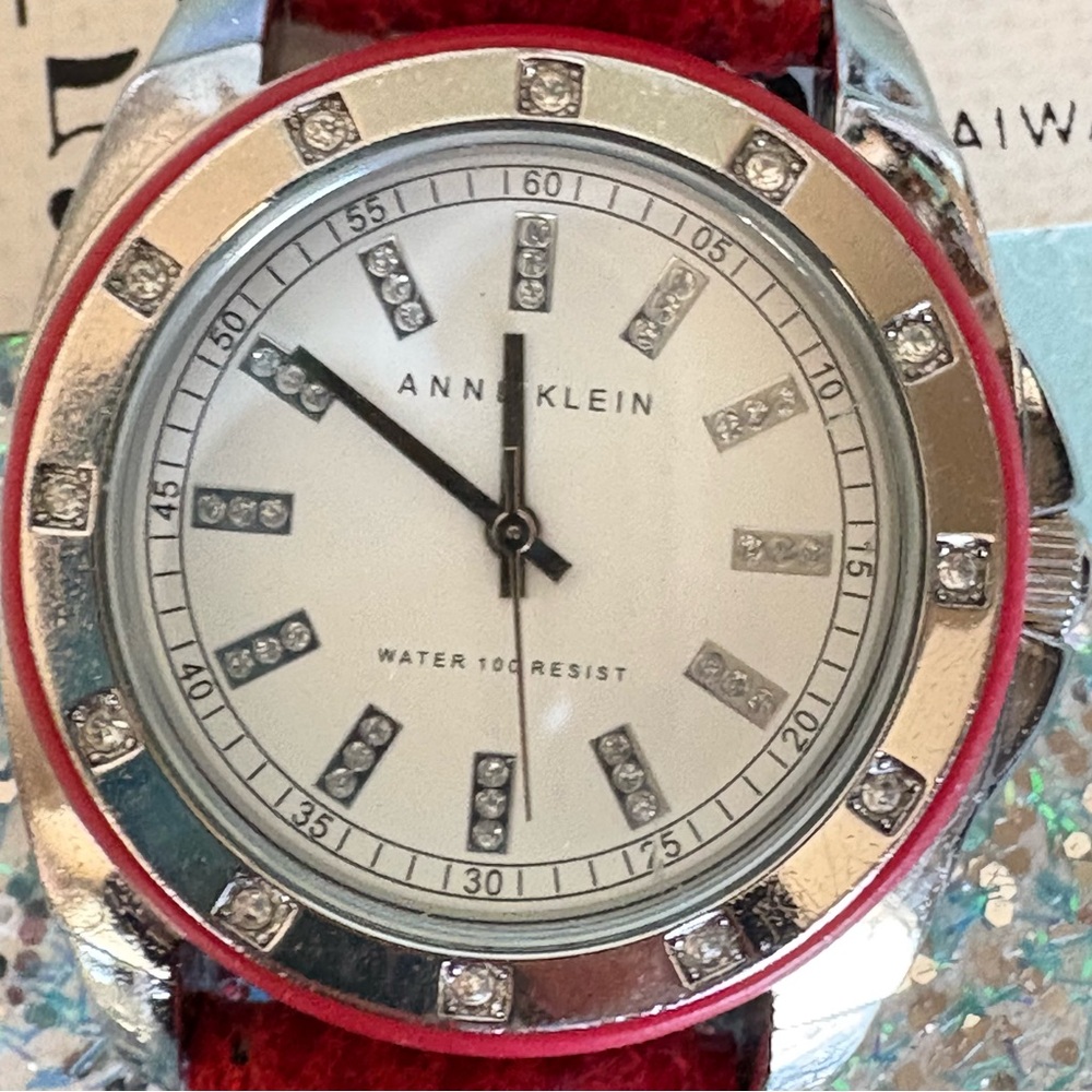 Anne Klein Crystal Accented Silver Tone Red Snake Band Watch 10/9975 Y121E